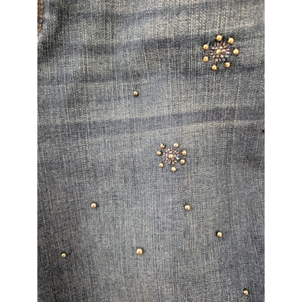 Chico's Dark Blue Denim Gray Beaded Y2K Midrise Ankle Jeans Women's Size 4R - Picture 5 of 12